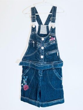 Rare Vintage Y2K Crushr Tribe Girls Utility Belted Denim Shortalls Size 8 Summer